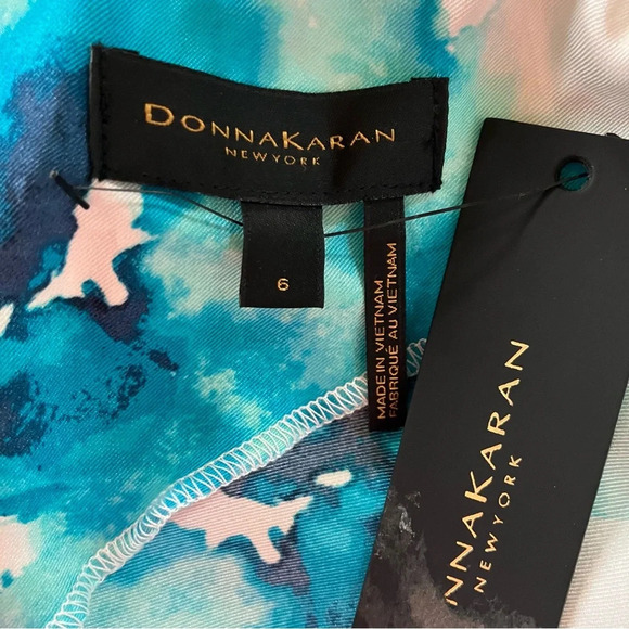 NWT Donna Karan Women's Blue Abstract Floral Printed One-Shoulder Draped Dress 6 - Picture 10 of 11